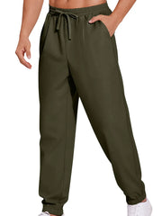 Army green relaxed-fit cuffed trousers with drawstring waist and pockets