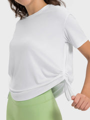 White jersey t-shirt with side tie detail and short sleeves