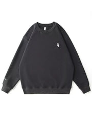 Dark Gray Plus-Size Round-Neck Sweatshirt with white logo detail on chest and sleeve