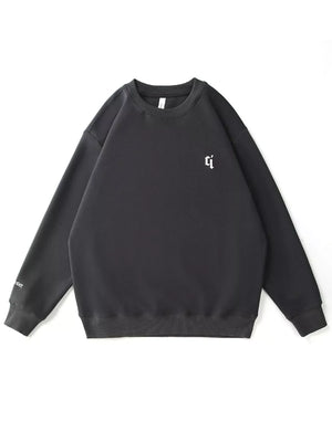 Dark Gray Plus-Size Round-Neck Sweatshirt with white logo detail on chest and sleeve