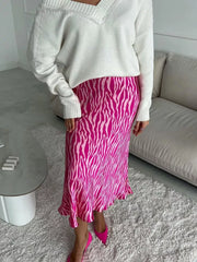 Fluid Zebra Print Satin Midi Skirt