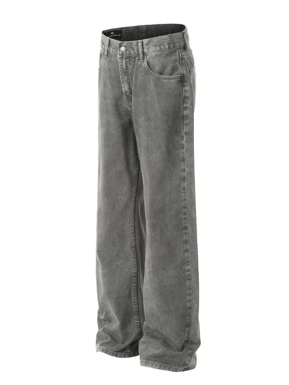 Acid wash wide-leg denim trousers in gray, with a relaxed fit and 90s style.