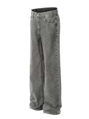 Acid wash wide-leg denim trousers in gray, with a relaxed fit and 90s style.
