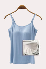 Light blue cami with built-in bra cups and adjustable straps.