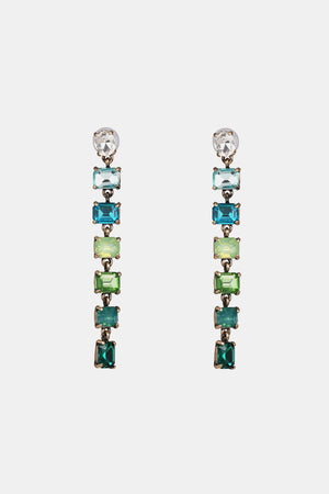 Ombre gemstone cascade earrings with rectangular green and blue stones and a clear top gem.
