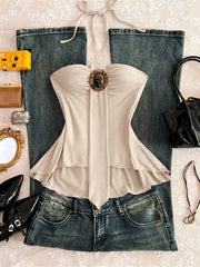 Embellished Front Halter Neck Cami, close-up detail