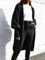 Black acrylic maxi cardigan with balloon sleeves and open front