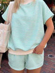 Slightly Stretchy Striped Two-piece Set