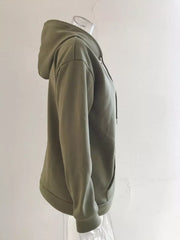Full Size Kangaroo Pocket Drawstring Hoodie in Army Green, view 13