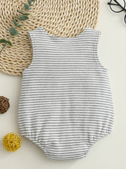 Baby grey and white striped sleeveless one-piece with a round neckline.