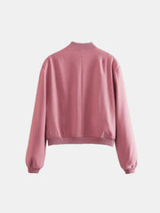 Boxy bomber jacket in Dusty Pink with ribbed collar, cuffs, and hem.