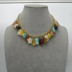 Bohemian Multi-color Gemstone 18k Gold-plated Necklace in Gold, fabric detail