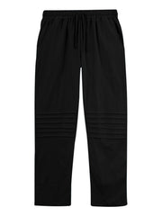 Black linen-blend drawstring sweatpants for men with pleated detail on legs.