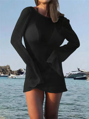 Long Sleeve Cover-up Dress in Black, model styling view