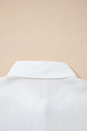 White crinkled texture button-down shirt with classic collar detail
