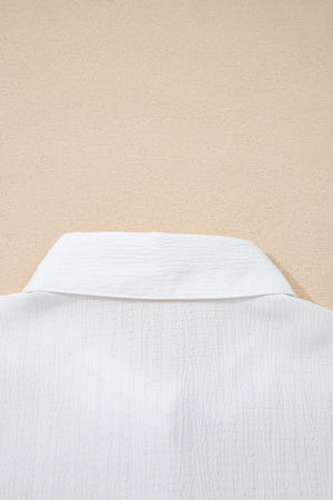 White crinkled texture button-down shirt with classic collar detail