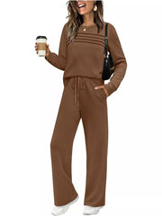 Casual Long Sleeve Crewneck Top & Drawstring Pants Set