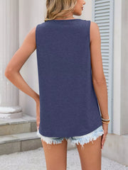 Navy sleeveless tank top with lace trim detail, basic style for women.