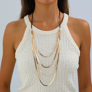 Multi-layered 18k Gold-plated Snake Chain Necklace in Gold, front view