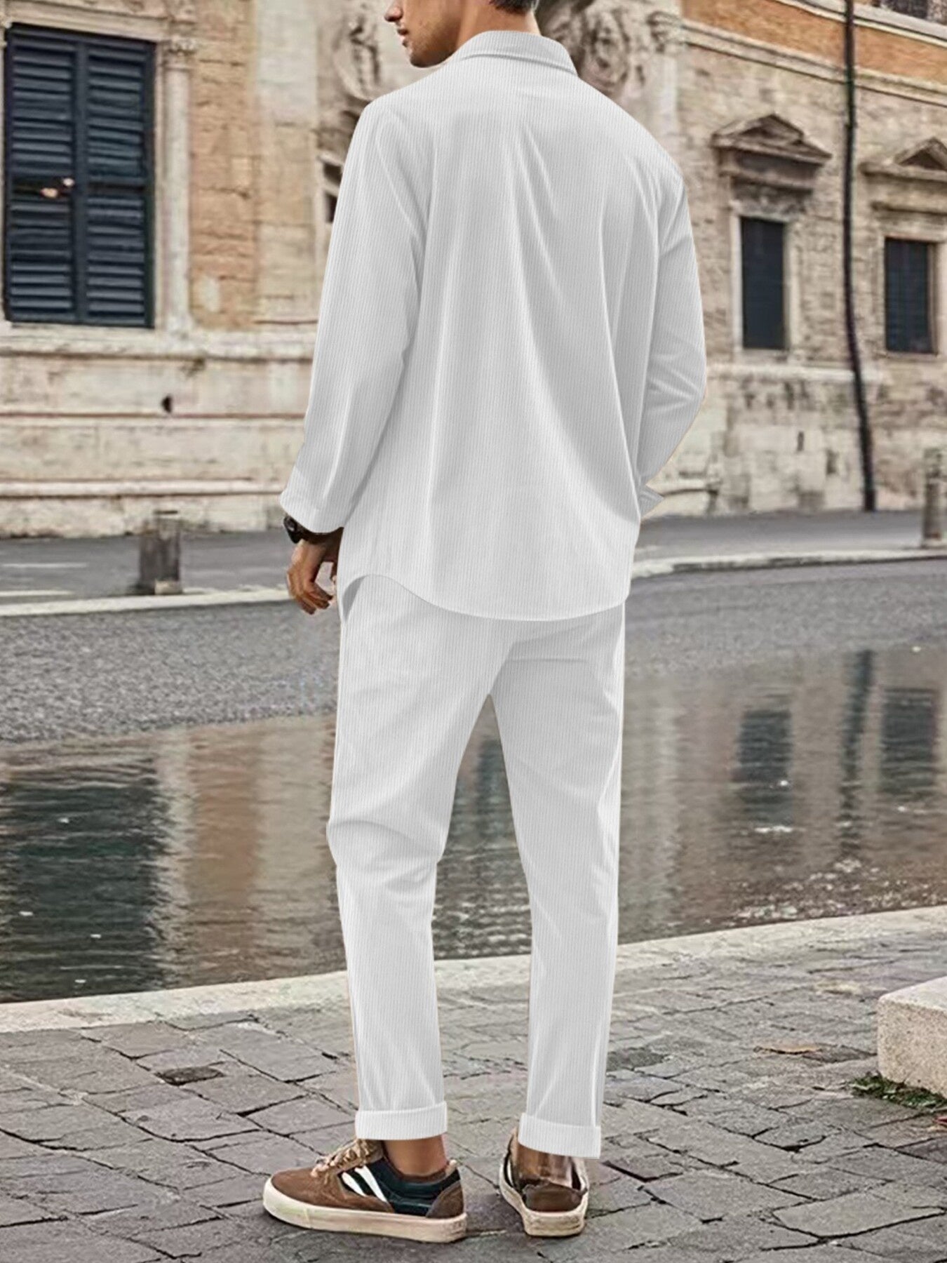 Men's Full Size Button Up Long Sleeve Shirt And Pants Set, alternate angle