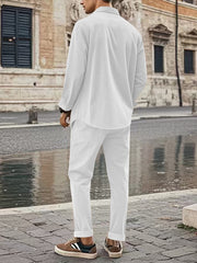 Men's Full Size Button Up Long Sleeve Shirt And Pants Set, alternate angle