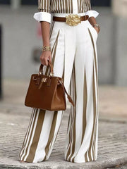 Elevated Wide-leg Striped Pants With Pockets