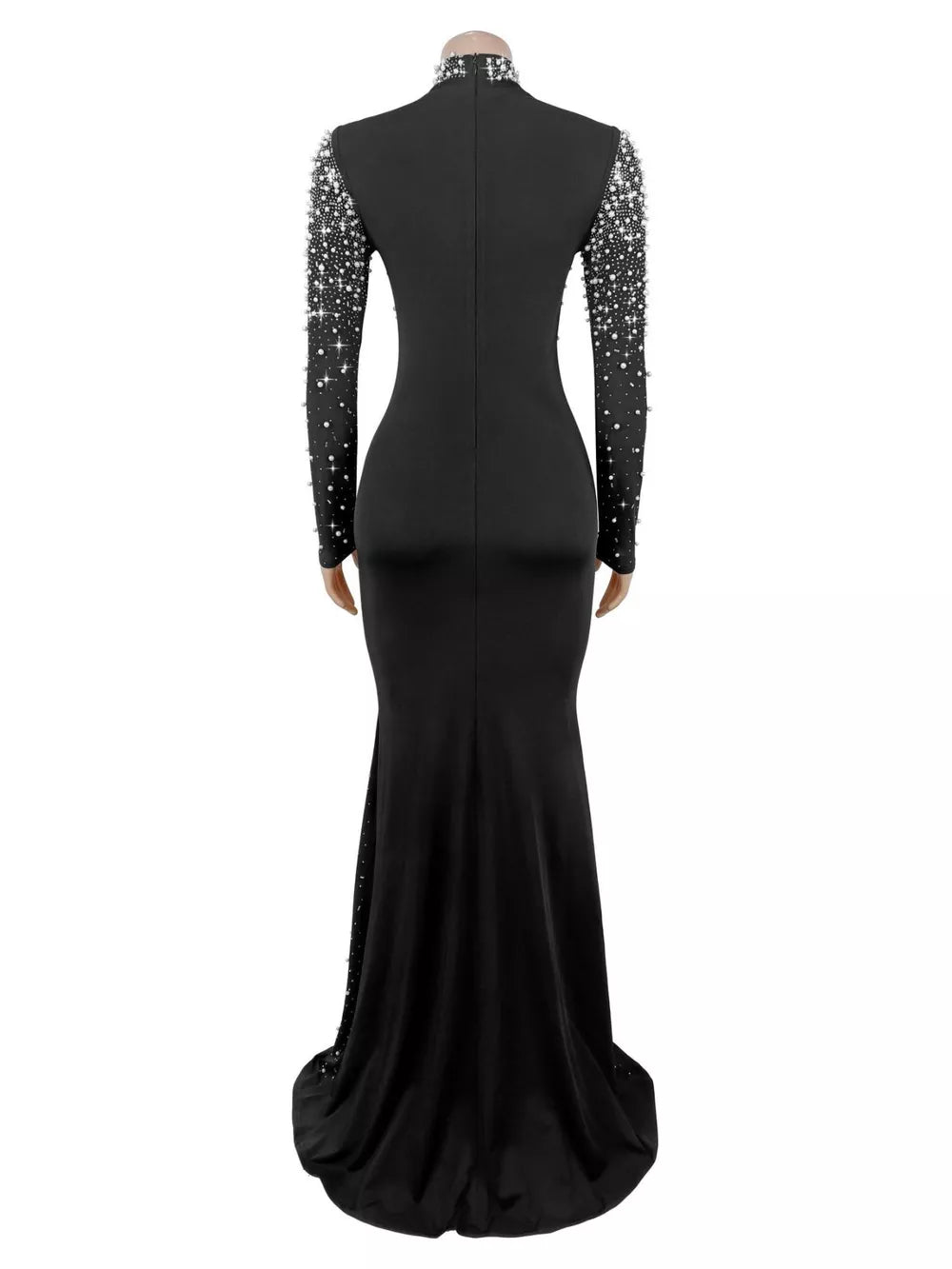 glam formal gown in Burgundy with mock neck