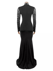 glam formal gown in Burgundy with mock neck