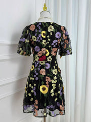 Floral Embroidery V-neck Mini Dress