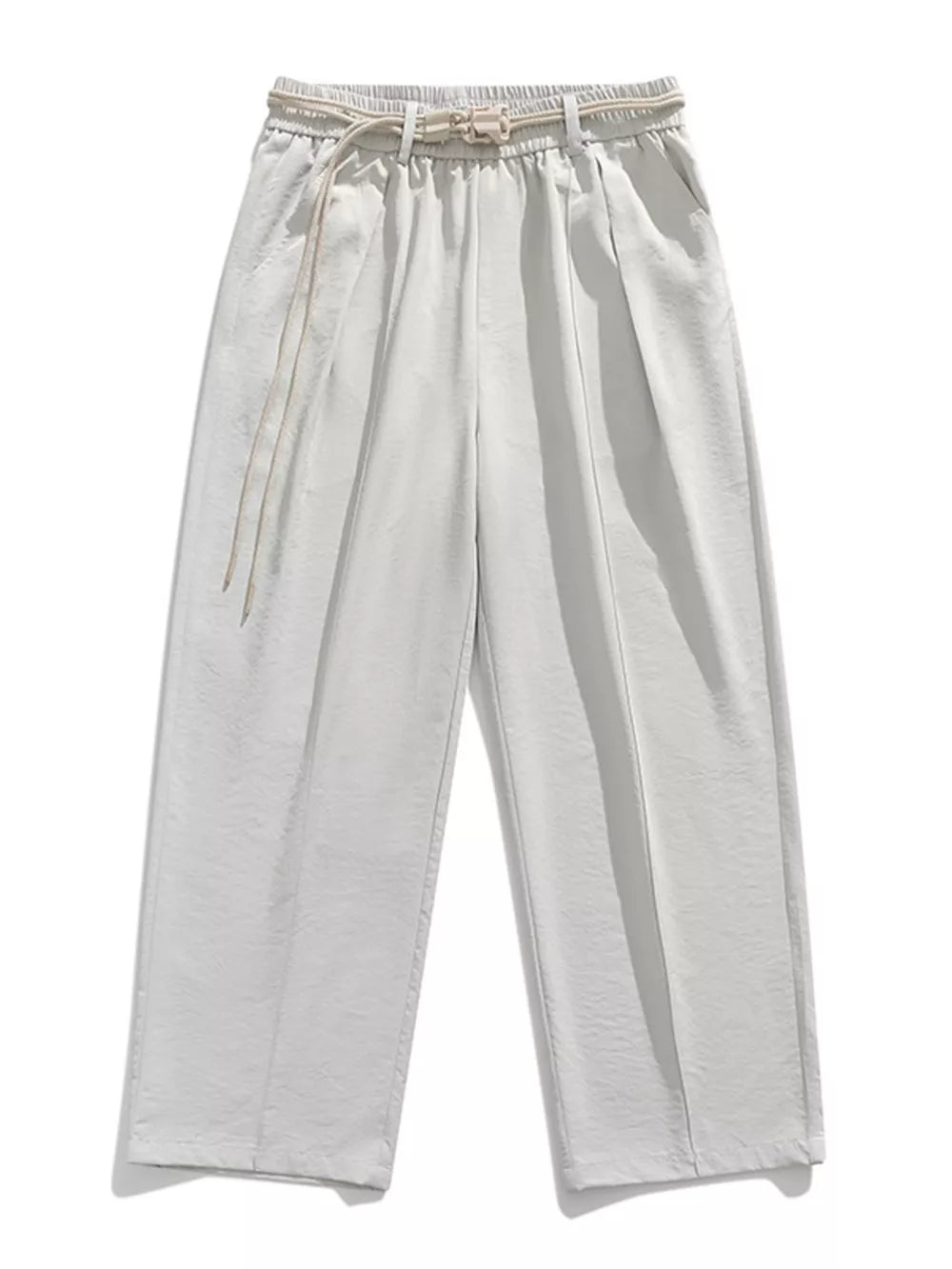 Belted relaxed fit men's sweatpants in light gray with drawstring waist