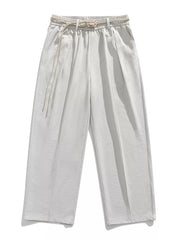 Belted relaxed fit men's sweatpants in light gray with drawstring waist