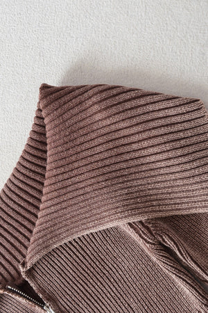 Off-shoulder ribbed top in Caramel with flare sleeves and a textured knit.