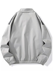 Men's Plus Size Striped Zip Up Jacket in Black, back view