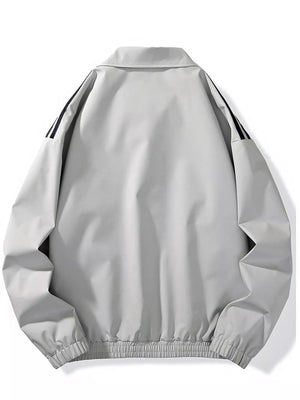 Men's Plus Size Striped Zip Up Jacket in Black, back view