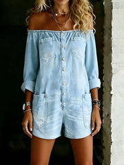 Effortless Off-shoulder Button-down Romper