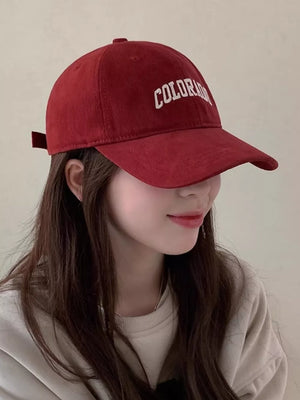 Burgundy cotton baseball cap with embroidered COLORADO text