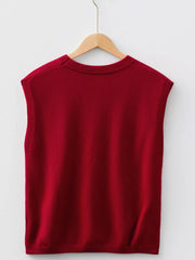 Burgundy crew neck cap sleeve sweater with ribbed trim