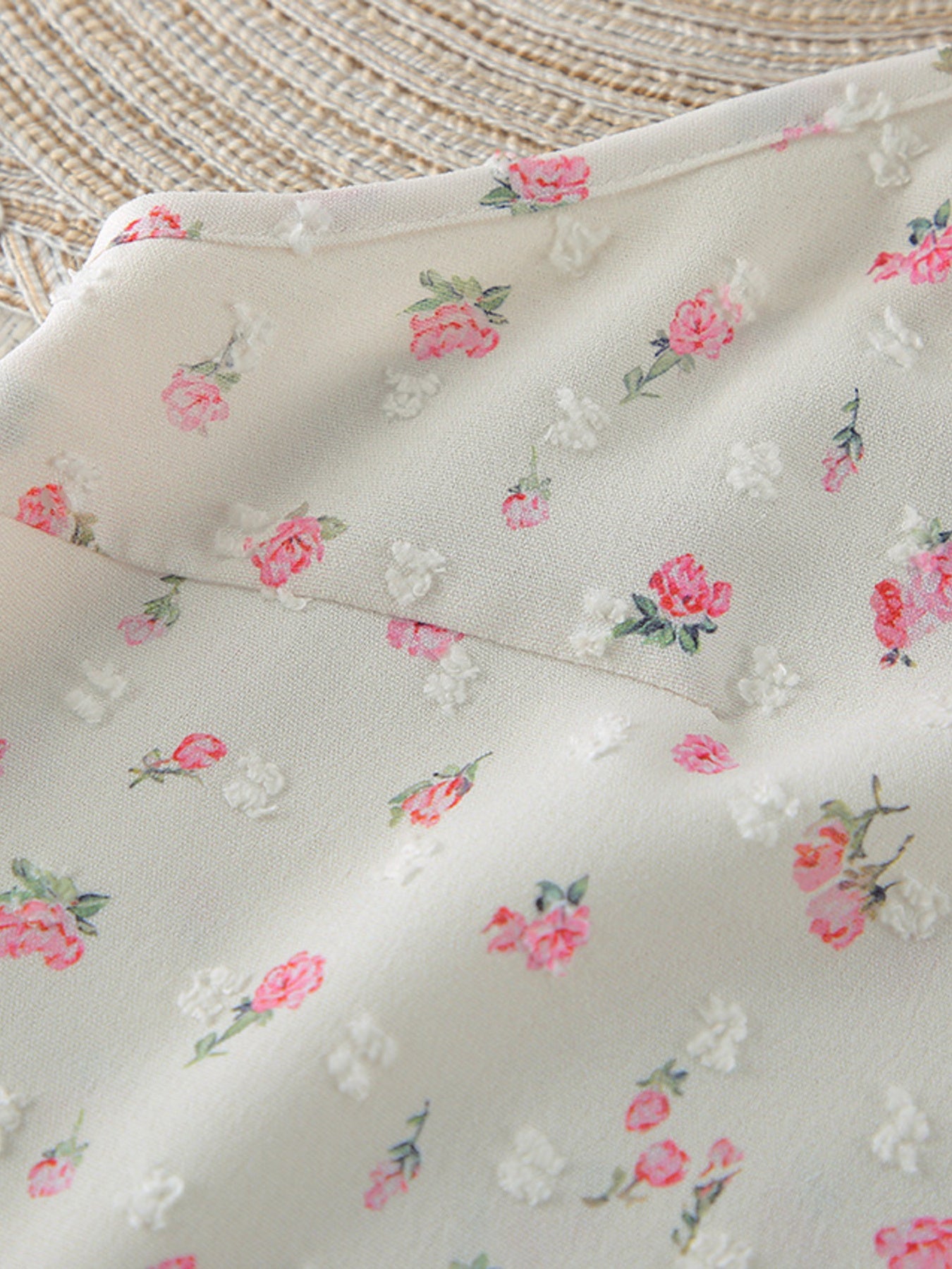 Floral cami and shorts set with delicate textured floral print and lace trim detail.