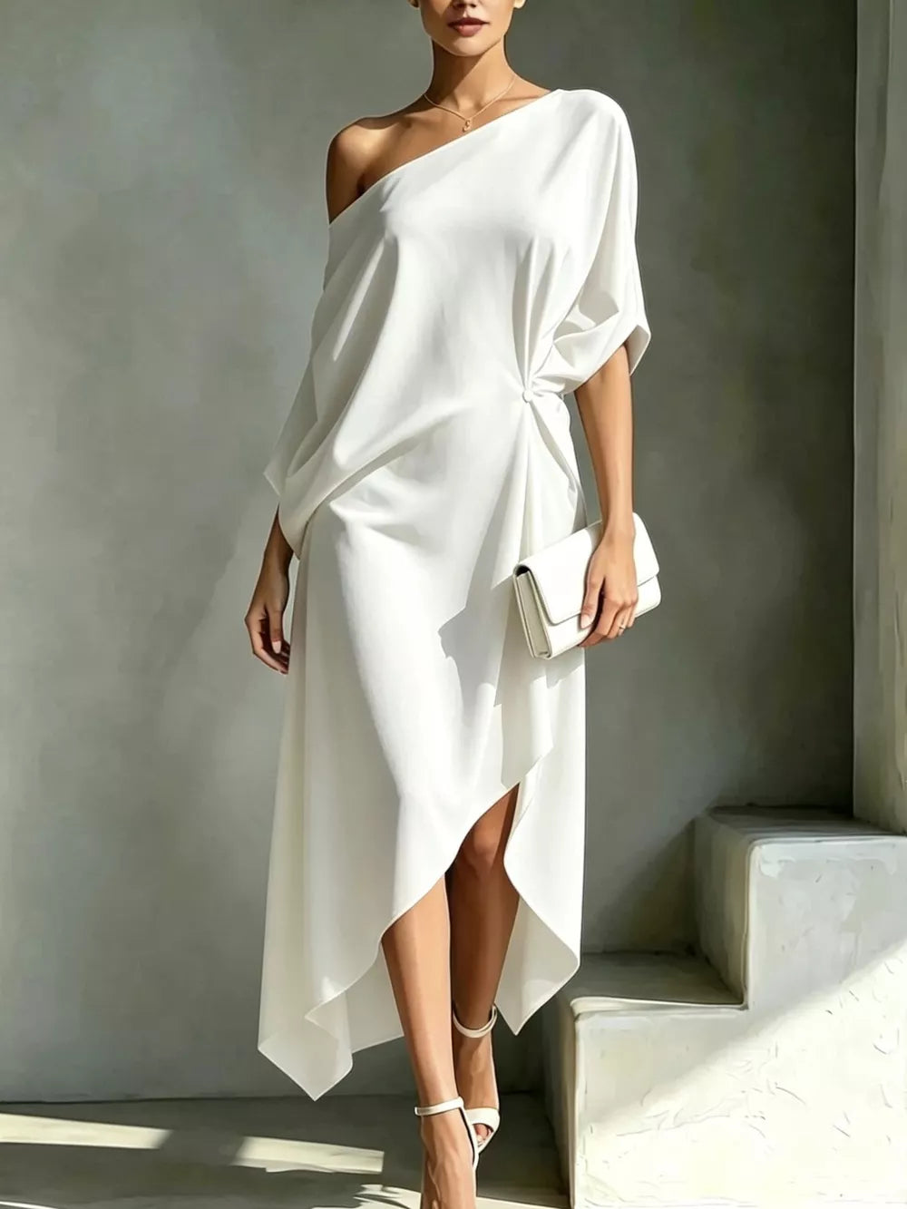 Chic Asymmetrical One-shoulder Drape Dress