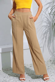 Seamed wide-leg trousers in tan with pockets and a comfortable fit.