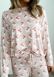 Blush pink Santa stripe loungewear set with drawstring waist