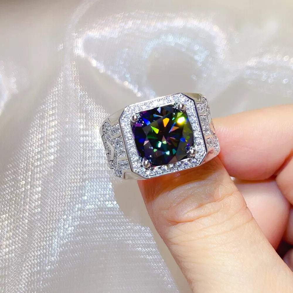 5 Carat Sterling Silver Geometric Solitaire Moissanite Ring, front view