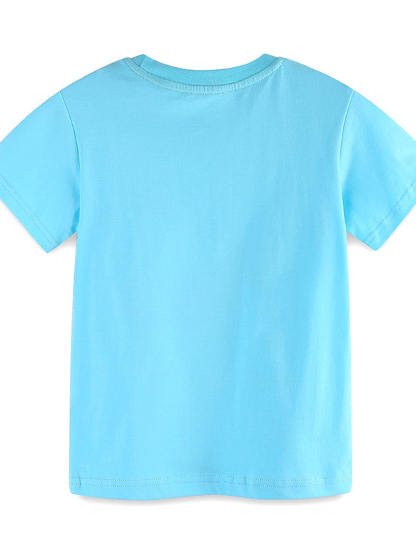 Toddler blue graphic t-shirt with crew neck and short sleeves.