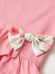 Pink ruffle top with floral bow detail, baby girl outfit