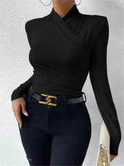 Ruched Long Sleeve Slim Fit Top in Black, alternate angle
