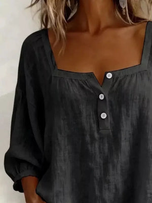 Full Size Square Neck Button Detail Blouse, side view