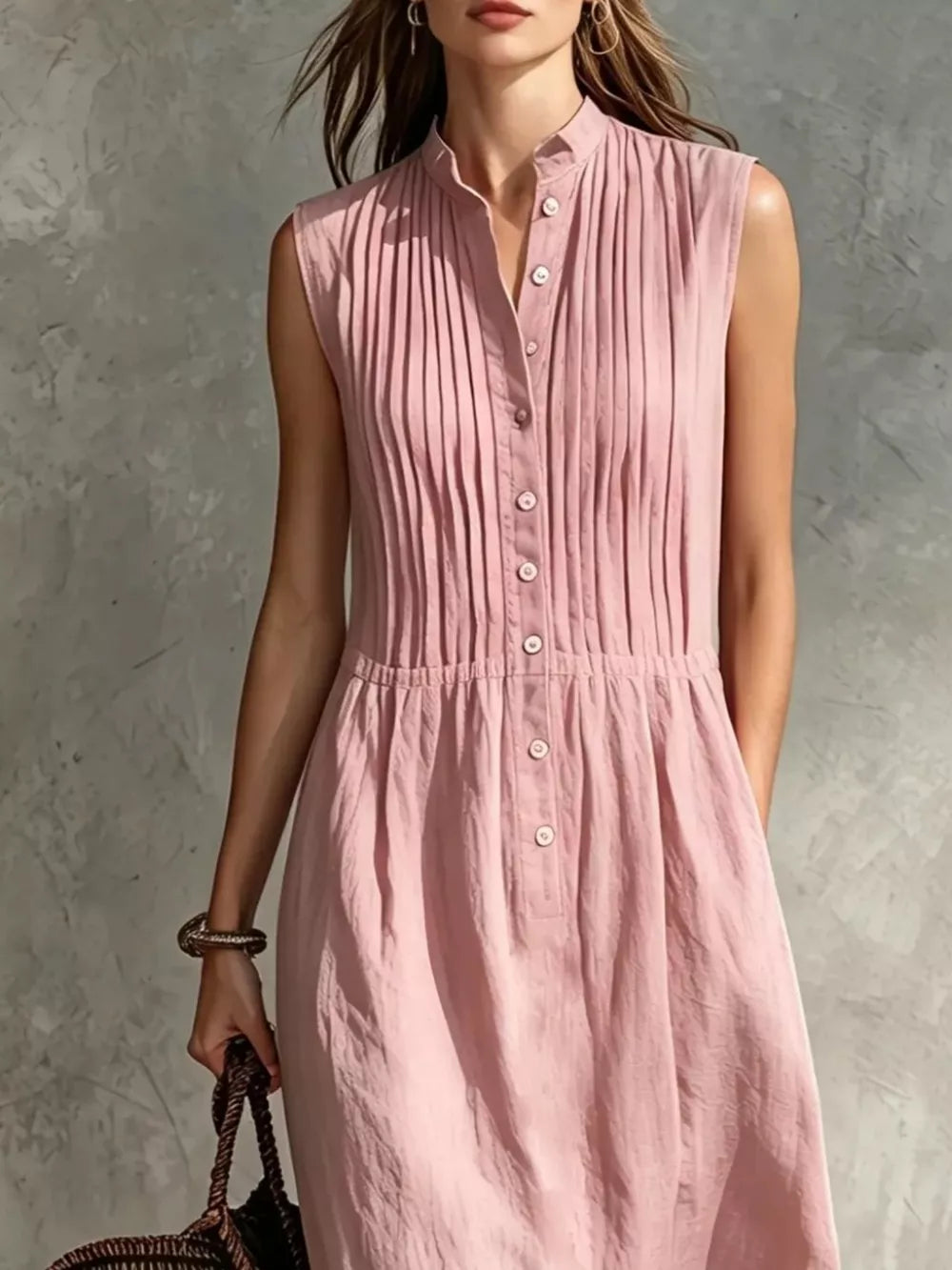 Sleeveless Button Front Midi Dress Plus Size, model styling view