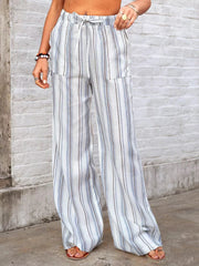 Full Size Striped Wide-leg Pants Plus Size in Dusty Pink, model styling view
