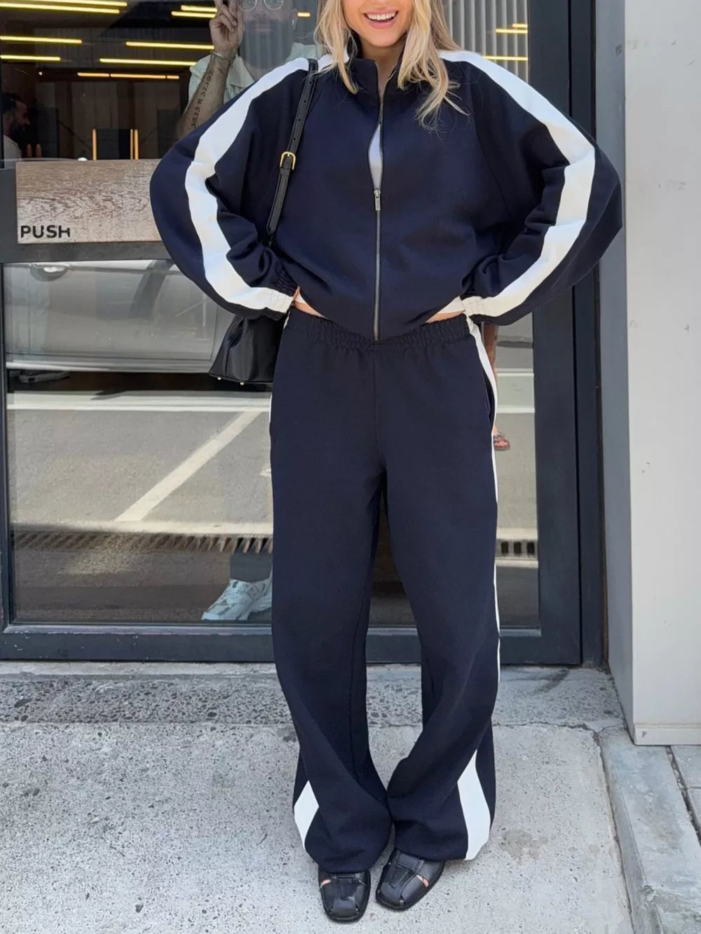 Zip Up Long Sleeve Outerwear And Pants Set, side view