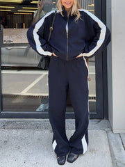 Zip Up Long Sleeve Outerwear And Pants Set, side view